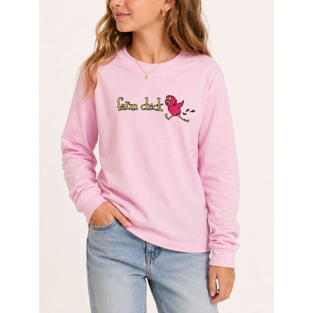 Vintage John Deere Farm Chick Pink Long Sleeve Shirt Youth L NWT Country Western